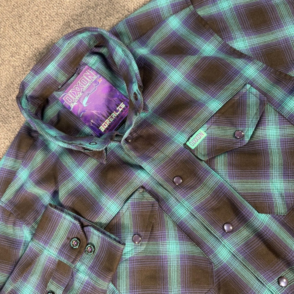 Dixxon Flannel Co Borealis Plaid Snap Button Up Shirt Teal Mens Medium #4423